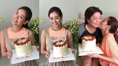 Hoa hậu Khánh Vân tự tay làm bánh sinh nhật tặng mẹ