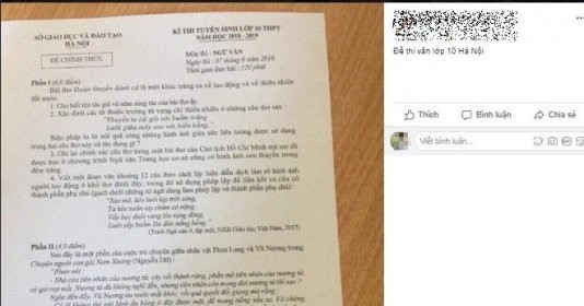 Sở GD-ĐT Hà Nội thừa nhận đề thi Ngữ văn lớp 10 rò rỉ trên mạng trong khi thí sinh đang làm bài